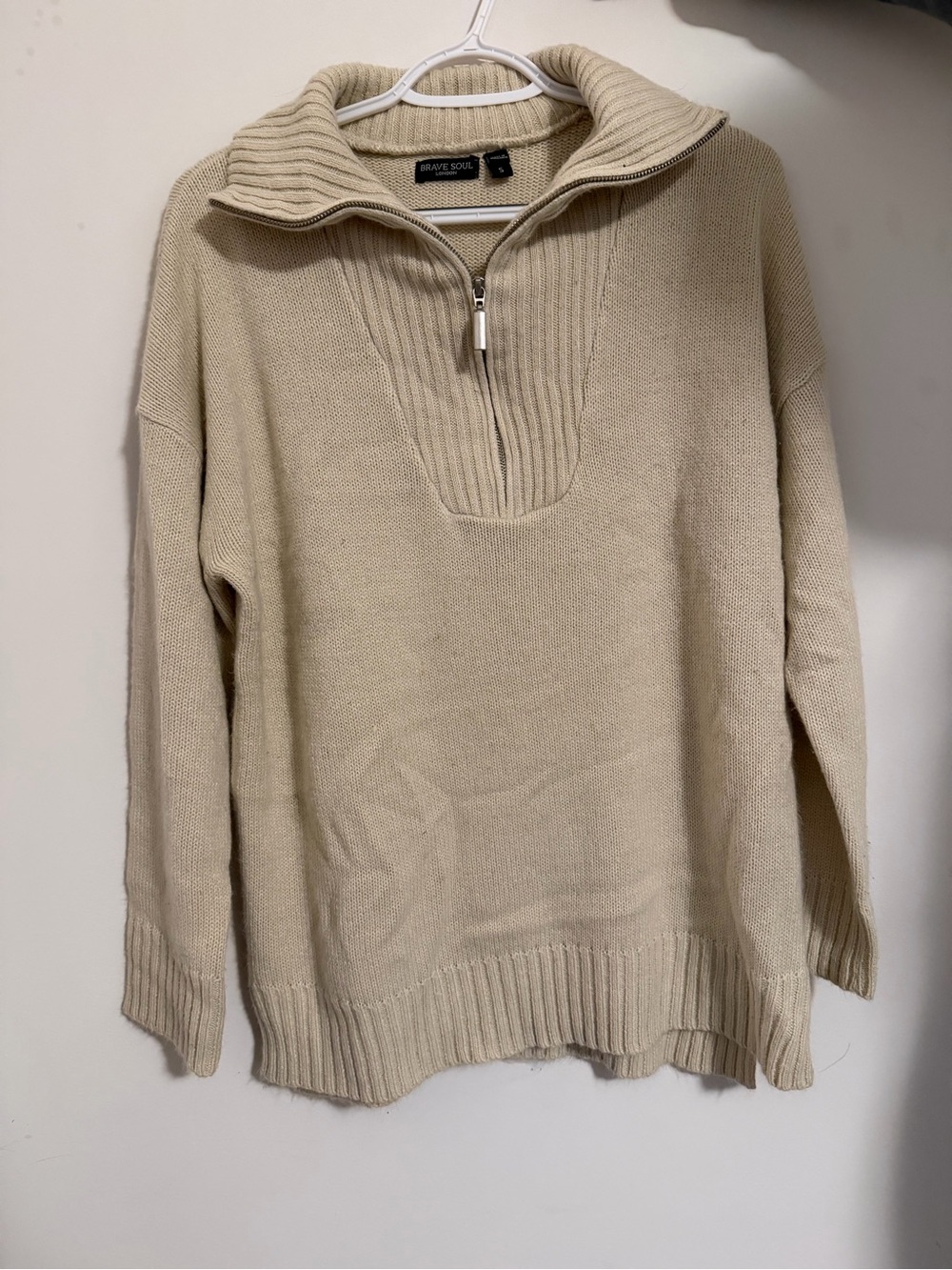 Brave Soul Cream Half-Zip Knit Sweater